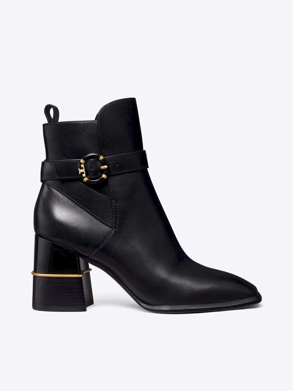 TORY BURCH Logo Buckle Square-Toe Ankle Boots in Black Leather 10
